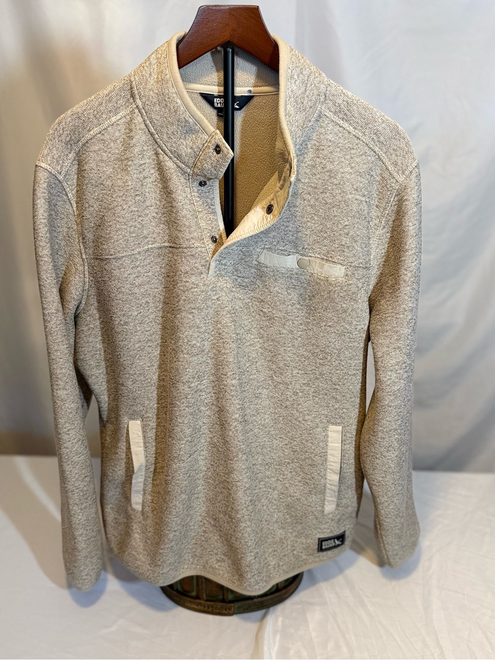 Eddie Bauer Heathered Oatmeal Quarter-Snap Sweater Size Large (TT10)